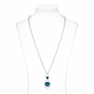 Anne Klein Silver Tone Blue Crystal Pendant Necklace Adjustable New